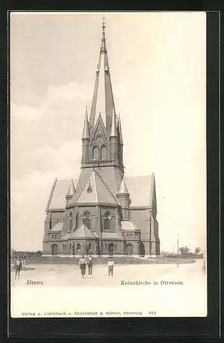 AK Hamburg-Ottensen, Kreuzkirche mit spielenden Kindern