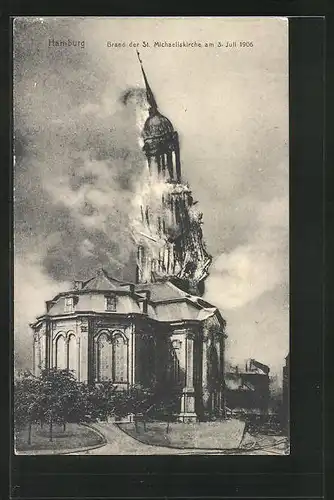 AK Hamburg-Neustadt, Brand der St. Michaeliskirche