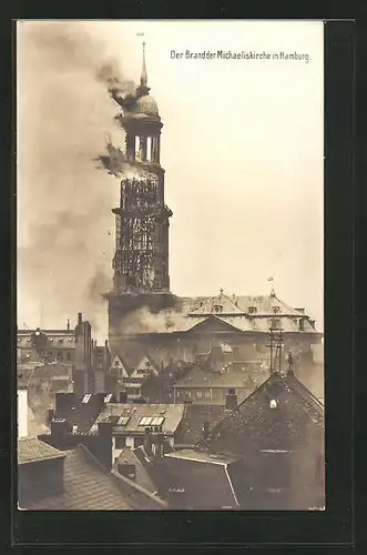 AK Hamburg-Neustadt, Brand der St. Michaeliskirche 1906