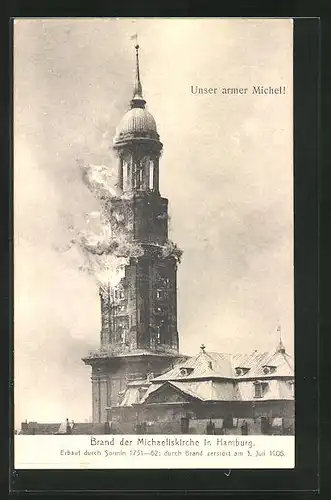 AK Hamburg-Neustadt, Brand der Hauptkirche St. Michaelis Juli 1906