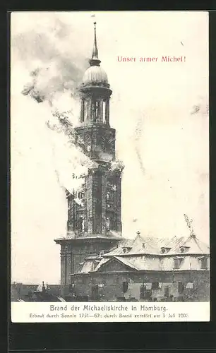 AK Hamburg-Neustadt, Brand der Hauptkirche St. Michaelis Juli 1906