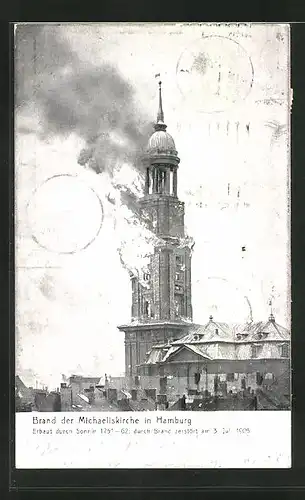 AK Hamburg-Neustadt, Brand am 3. Juli 1906 in der Michaeliskirche