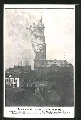 AK Hamburg-Neustadt, Michaeliskirche in Flammen, 3. Juli 1906