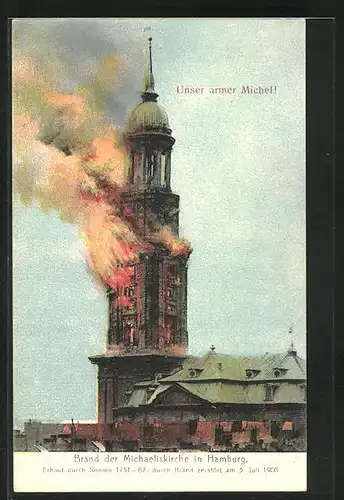 AK Hamburg-Neustadt, Brand der Michaeliskirche 1906