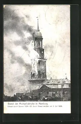AK Hamburg-Neustadt, Brand der Hauptkirche St. Michaelis
