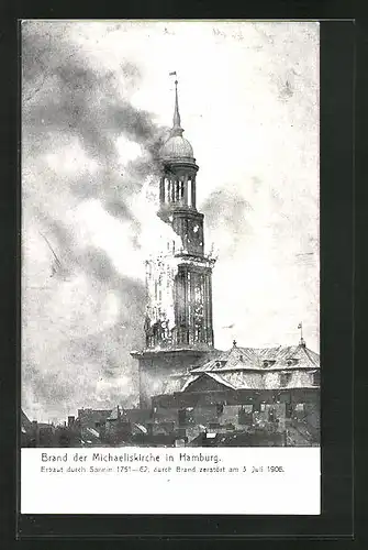 AK Hamburg-Neustadt, Brand der Michaeliskirche 1906
