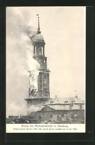 AK Hamburg-Neustadt, Brand der Michaeliskirche 1906