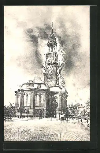 AK Hamburg-Neustadt, Feuerbrunst am 3. Juli 1906 in der St. Michaeliskirche