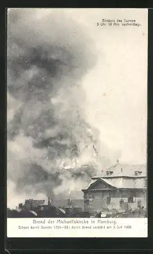 AK Hamburg-Neustadt, Brand der Michaeliskirche am 3.7.1906, Einsturz des Turmes