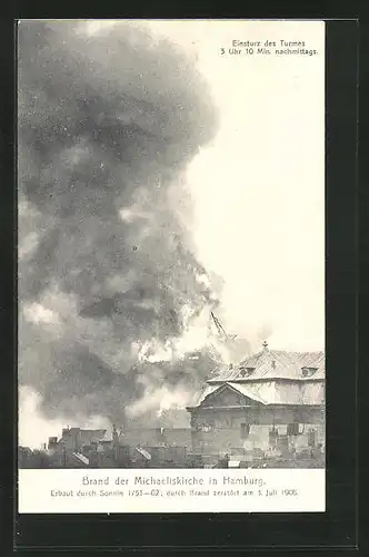 AK Hamburg-Neustadt, Brand der Michaeliskirche am 3.7.1906, Einsturz des Turmes