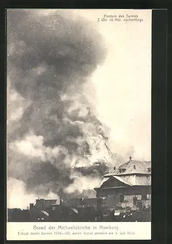 AK Hamburg-Neustadt, Brand der Michaeliskirche am 3.7.1906, Einsturz des Turmes um 15:10 Uhr