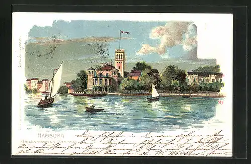 Lithographie Hamburg-Uhlenhorst, Gasthaus Uhlenhorster Fährhaus