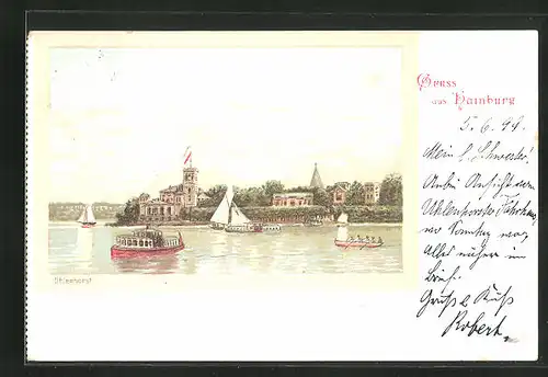 Lithographie Hamburg-Uhlenhorst, Gasthaus Uhlenhorster Fährhaus