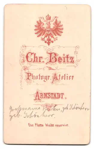 Fotografie Chr. Beitz, Arnstadt, bürgerliche Frau im Portrait