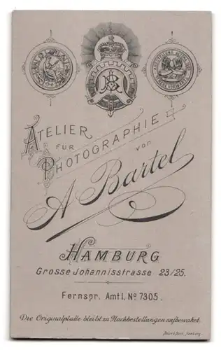 Fotografie A. Bartel, Hamburg, Grosse Johannisstrasse 23 /25, Portrait Bürgerliches Pärchen