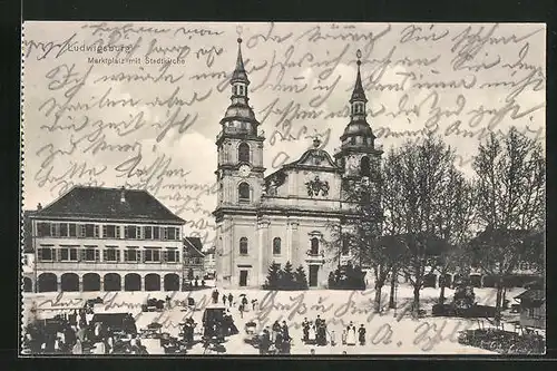 AK Ludwigsburg, Marktplatz mit Stadtkirche