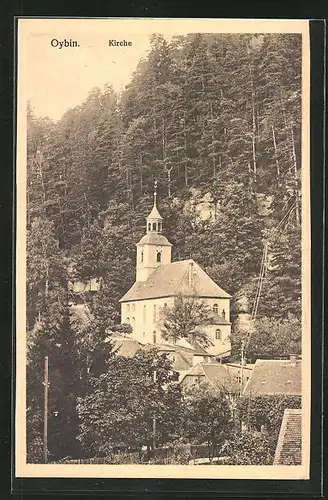 AK Oybin, Kirche mit Ortsansicht