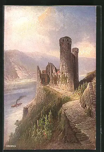 AK Ehrenfels, Ruine mit Dampfer