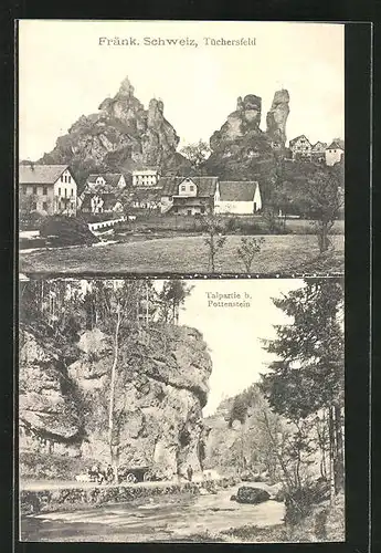 AK Tüchersfeld / fränk. schweiz, Talpartie bei Pottenstein, Ortsansicht mit Felsen