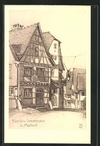 Künstler-AK Marbach, Schillers Geburtshaus