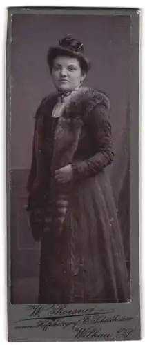 Fotografie W. Roesner, Wilkau i. S., Junge Dame mit hochgesteckten Haaren trägt Pelzstola