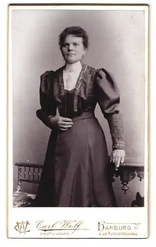 Fotografie Carl Wolf, Harburg, Portrait bürgerliche Dame im Kleid