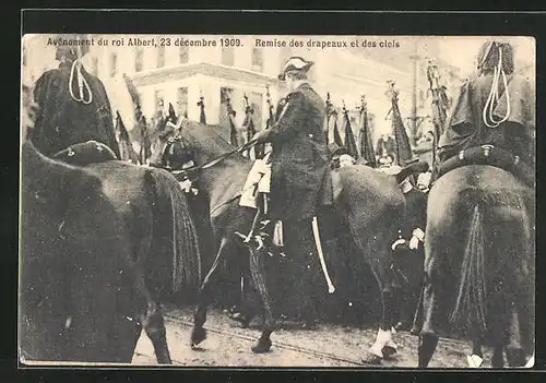 AK Avênement du Roi Albert, 23 décembre 1909, Remise des drapeaux et des cleis