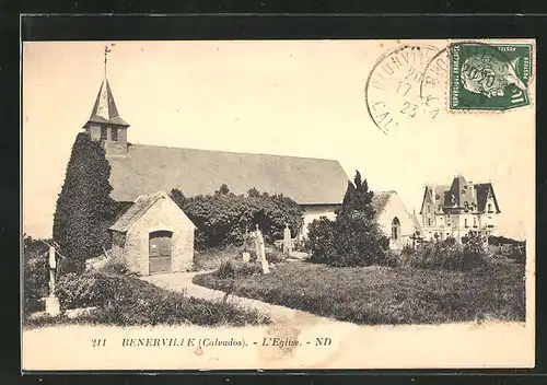 AK Benerville, Kirche mit Friedhof