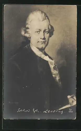 Künstler-AK Gotthold Ephraim Lessing als barocker Mann im Portrait