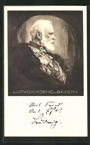 Künstler-AK König Ludwig III. im Profil, Ganzsache Bayern