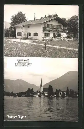 AK Rottach-Egern, Hotel Haus Mayr, Ortspartie mit Kirche