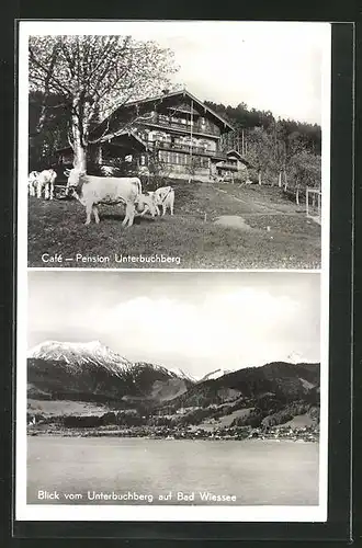 AK St. Quirin, Café-Pension Unterbuchberg, Blick vom Unterbuchberg auf Bad Wiessee