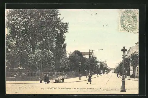 AK Montreuil-sous-Bois, Le Boulevard Pasteur, Strassenpartie
