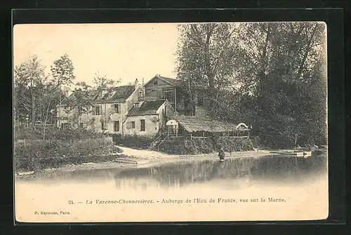 AK La Varenne-Chenneviéres, Auberge de l'Ecu de France, vue sur la Marne