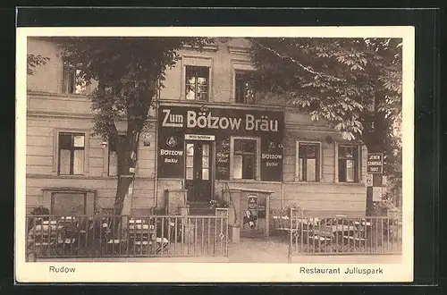 AK Berlin-Rudow, Restaurant Juliuspark mit Terrasse in der Neuköllnerstr. 389