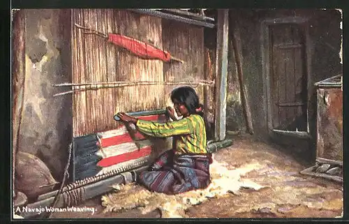 AK Navajo Woman Weaving, Indianer