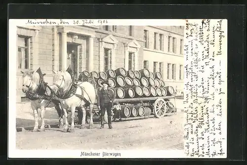 AK München, Bierwagen mit Fässern