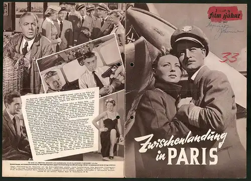 Filmprogramm IFB Nr. 2697, Zwischenlandung in Paris, Dany Robin, Heinz Rühmann, Dieter Borsche, Regie: Jean Dréville