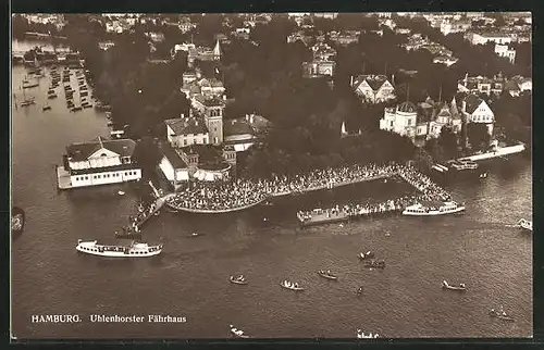 AK Hamburg-Uhlenhorst, Gasthaus Uhlenhorster Fährhaus und Boote vom Flugzeug aus