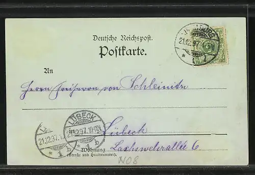 Mondschein-AK Hamburg-Uhlenhorst, Ortspartie mit Booten