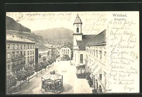 AK Wildbad, Kurplatz mit Hotel und Pavillon