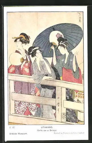 Künstler-AK Utamaro, Girls on a Bridge, Geishas auf einer Brücke