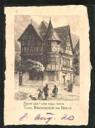 Künstler-AK Bacharach /Rhein, Altes Haus