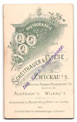 Fotografie Scheithauer & Goese, Zwickau i. S., Äussere Plauenschestr. 24, Portrait Herr mit Schnurrbart im Anzug