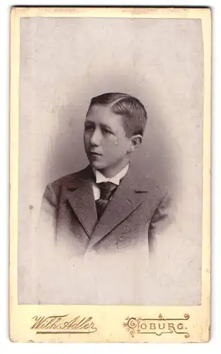 Fotografie Wilhelm Adler, Coburg, Allee 6, Portrait Junge im Anzug mit Krawatte