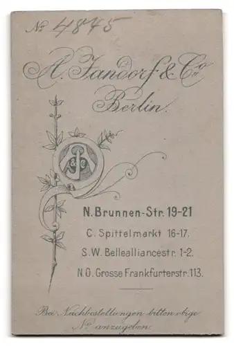 Fotografie A. Jandorf & Co., Berlin-N, Brunnen-Strasse 19-21, Portrait kleines Mädchen im Kleid mit Ball