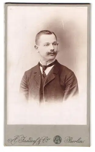 Fotografie A. Jandorf & Co., Berlin, Brunnen-Strasse 19-21, junger Herr in Anzug und Krawatte