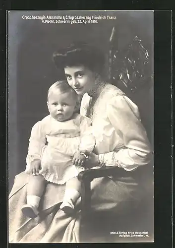 AK Grossherzogin Alexandra & Erbgrossherzog Friedrich Franz von Mecklenburg-Schwerin, geb. 22. April 1910