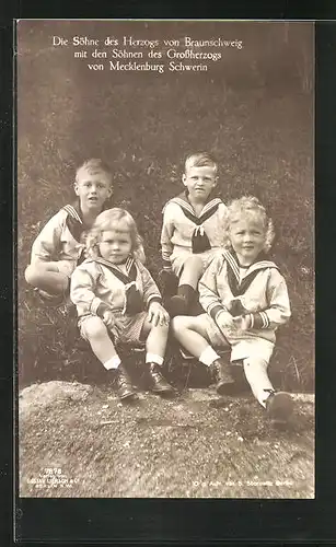 AK Die Söhne des Herzoges von Braunschweig mit den Söhnen des Grossherzoges von Mecklenburg-Schwerin