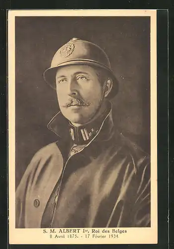 AK S.M. Albert I., Roi des Belges, König Albert von Belgien mit Stahlhelm